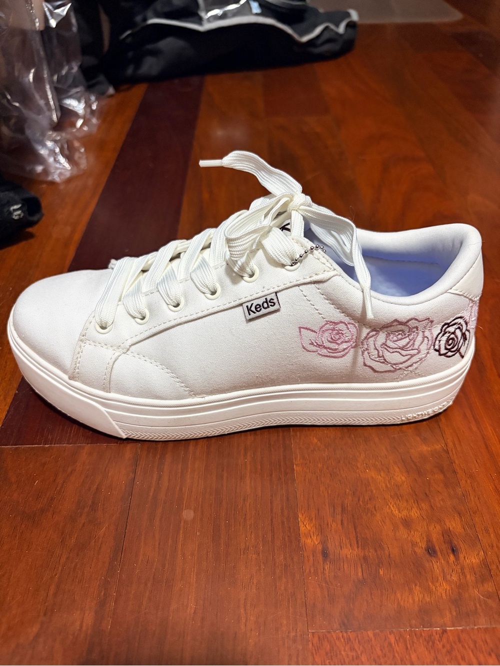 Keds White Canvas Platform Sneakers with Pink Rose Charm - Picture 8 of 10